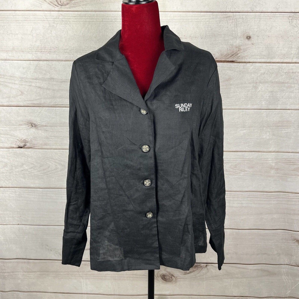 Sleeper Sunday Riley Linen Button Embroidery Sleep Top